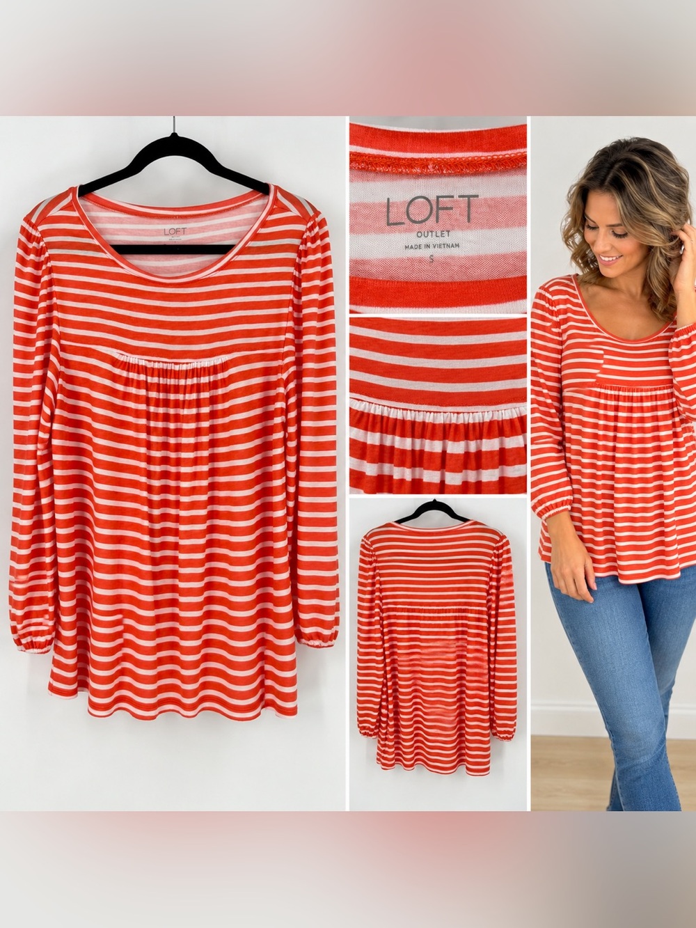 LOFT Outlet Red & White Striped Long Sleeve Size Small Like New